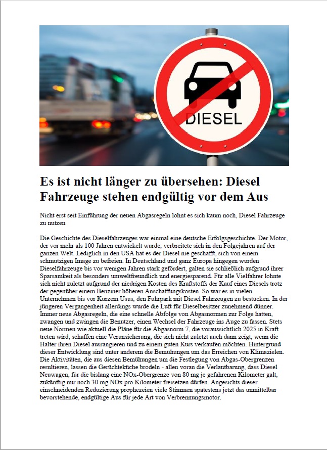 Es ist nicht länger zu übersehen: Diesel Fahrzeuge stehen endgültig vor dem Aus