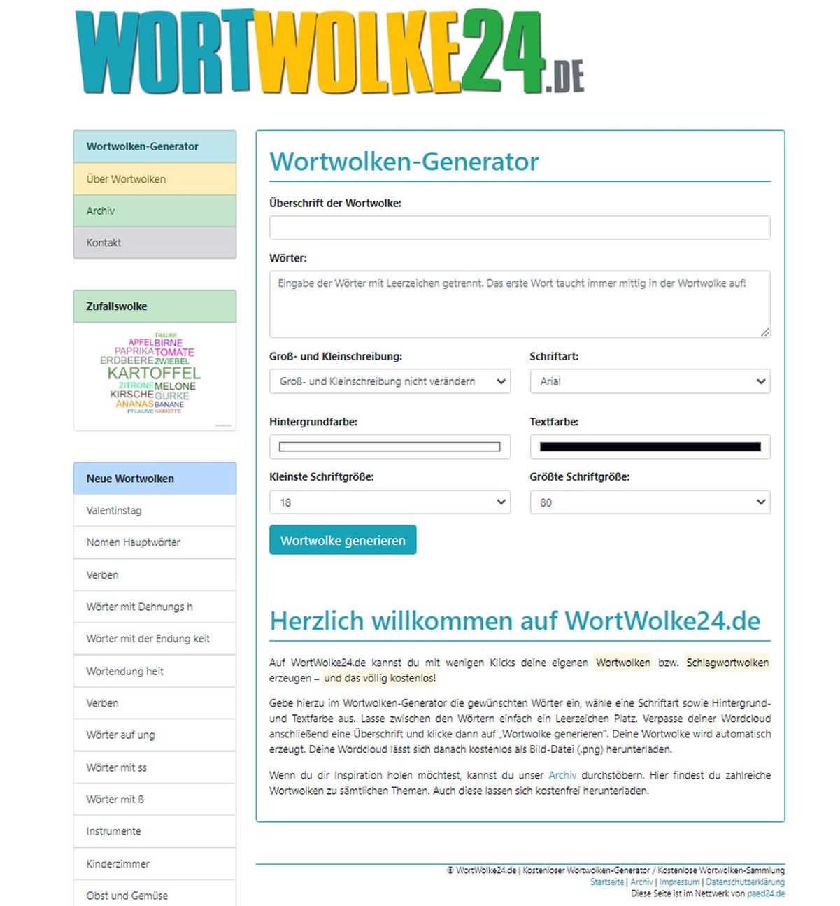WortWolke24.de - kostenlos Wortwolken erstellen