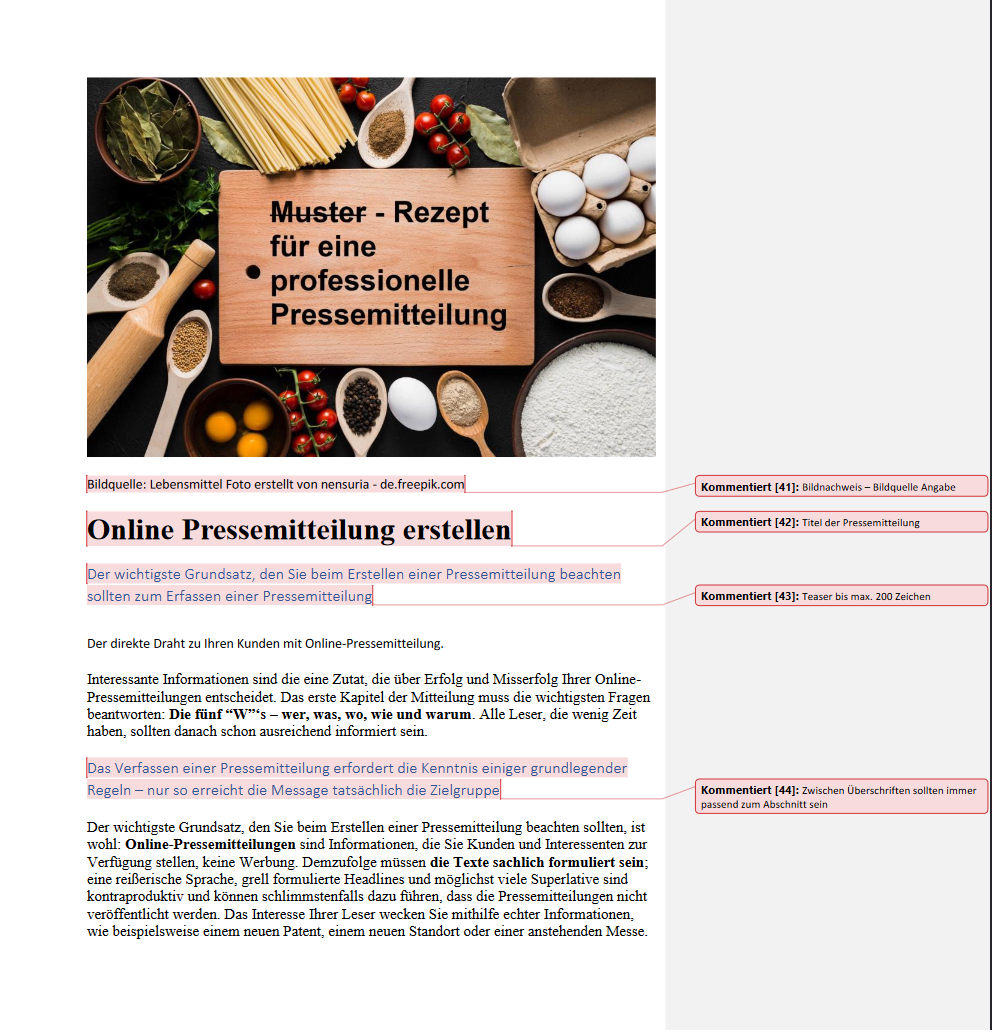 Muster Vorlage online Pressemitteilung erstellen - PDF