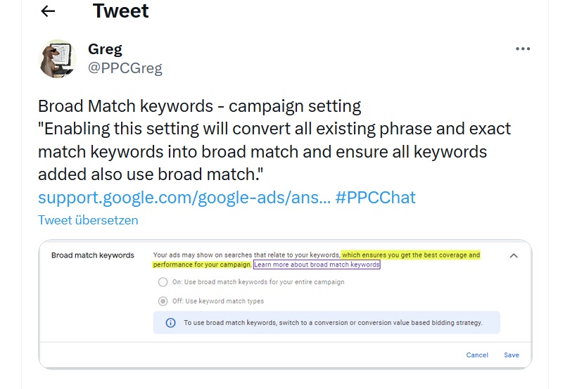 Google Ads: Neue Kampagneneinstellung ermöglicht ausschließlich weitgehend passende Keywords