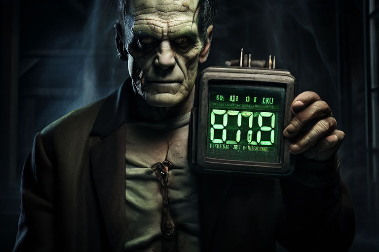 frankenstein with a digital time date in his hand - Die Wahl des richtigen Weges: SEO oder RankensteinSEO für Top-Rankings