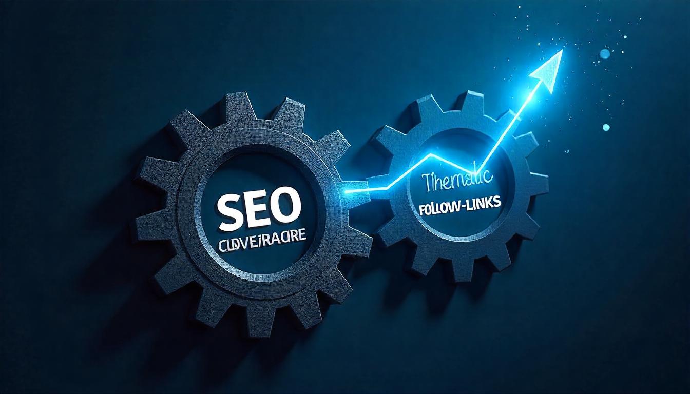 Themenrelevanz und Follow-Links: Die perfekte Kombination für SEO-Erfolg Zwei ineinandergreifende Zahnräder mit den Aufschriften „Themenrelevanz“ und „Follow-Links“, die gemeinsam ein steigendes SEO-Diagramm antreiben – Symbol für die erfolgreiche Verbindung beider Strategien.