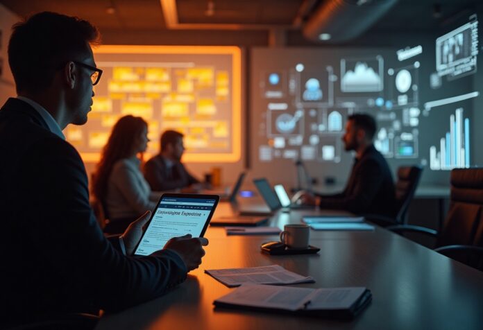 Digitales Presseportal mit Symbolen für Vertrauen, Expertise und Sichtbarkeit im Kontext von Googles E-E-A-T-Modell