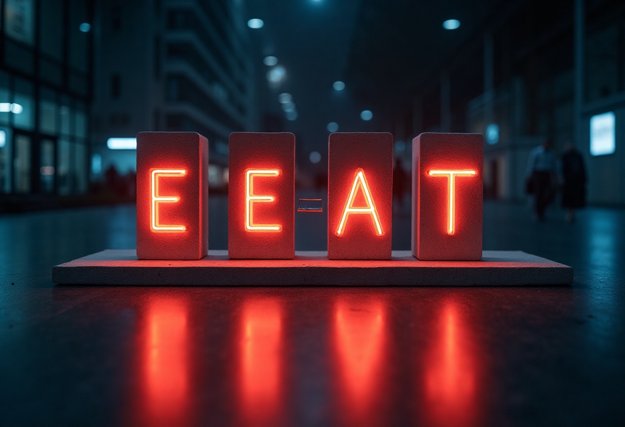 Das Google-E-E-A-T-Modell als strategische Chance für Presseportale Visualisierung des E-E-A-T-Modells mit den vier Säulen Vertrauen, Erfahrung, Fachwissen und Autorität im Kontext eines digitalen Presseportals