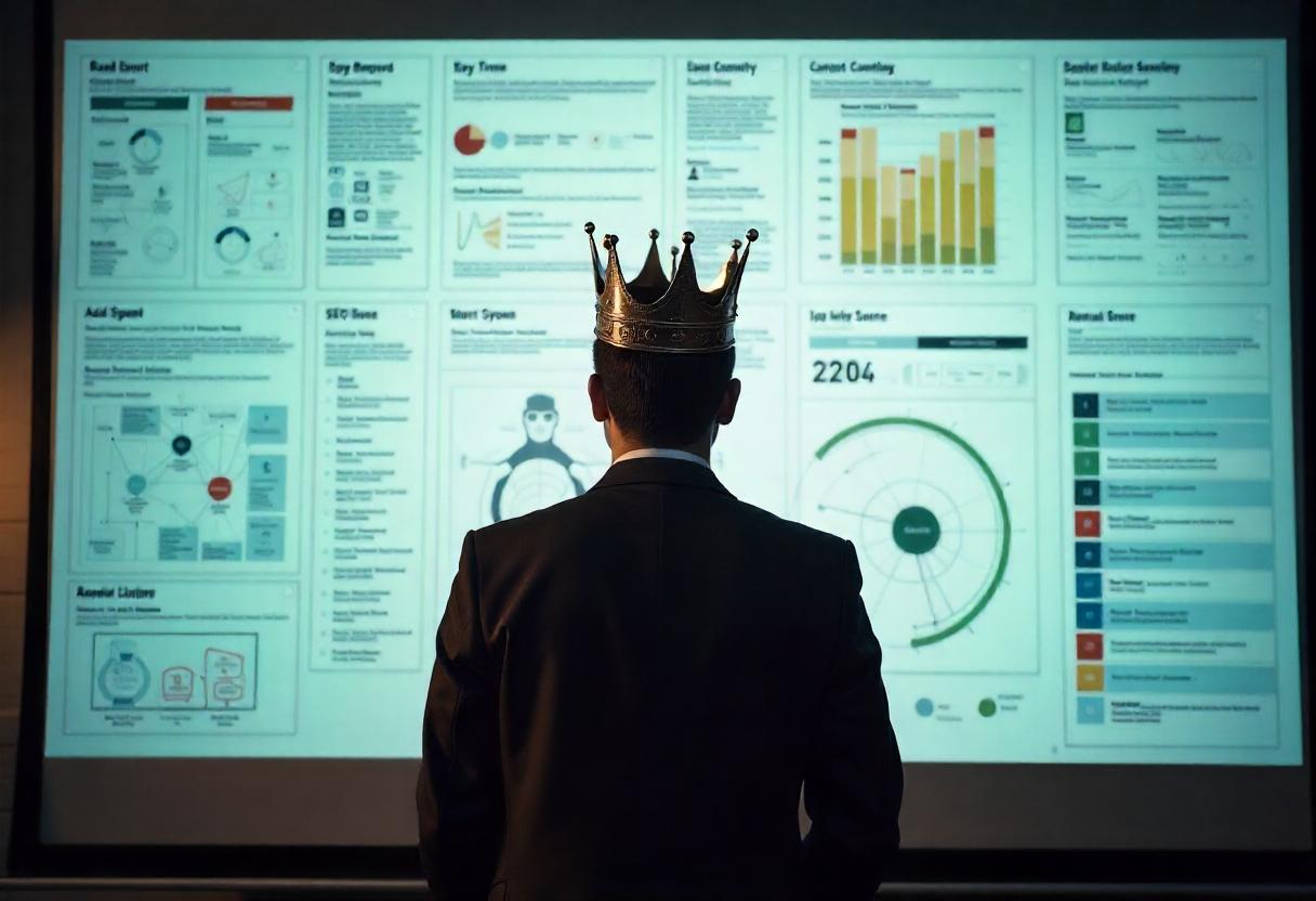 KeywordKönig & interne Verlinkung – Struktur und Autorität nach dem Wikipedia-Prinzip Eine digitale Netzwerk-Grafik zeigt den KeywordKönig im Zentrum eines strukturierten internen Linksystems – inspiriert vom Verlinkungsmodell der Wikipedia