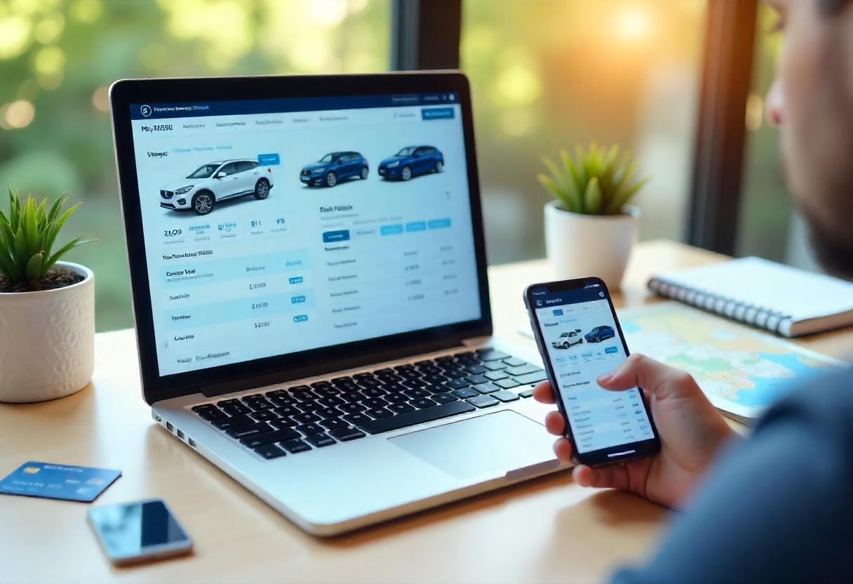 Preisvergleich bei Mietwagen – So sichern sich Reisende die besten Konditionen Laptop und Smartphone mit geöffneten Mietwagen-Vergleichsportalen und Preisübersichten