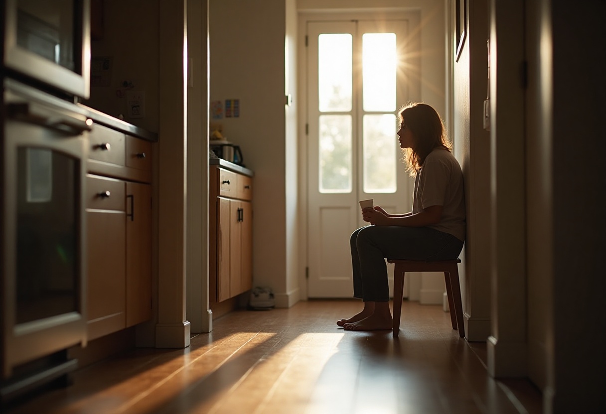 Kleine Rituale im Familienalltag – Raum für Selbstreflexion schaffen Elternteil in ruhigem Moment im Alltag – Selbstreflexion durch kleine Rituale