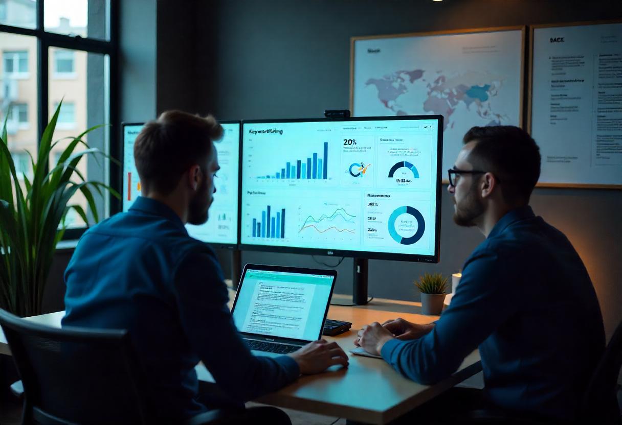PRNews24 beim SEO-Contest 2025 – Strategische PR trifft digitales Know-how Professionelles PRNews24-Team arbeitet im modernen Büro an digitalen SEO-Strategien zum KeywordKönig 2025