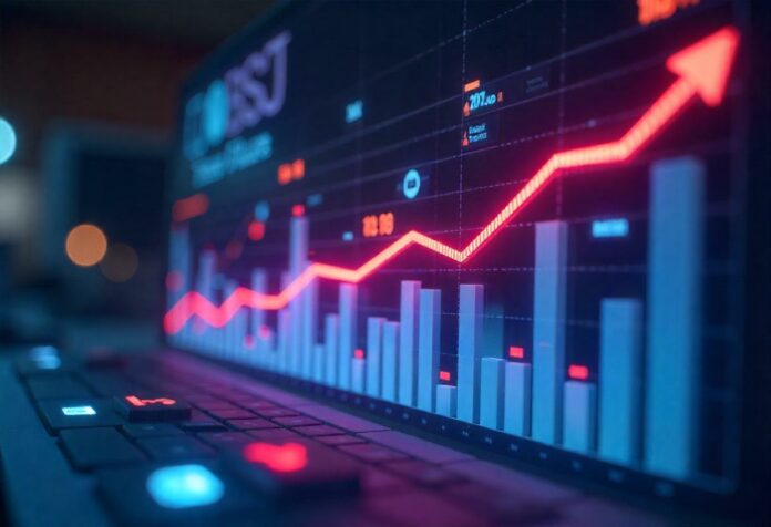 Illustration eines SEO-Dashboards mit redaktionellen Backlinks, steigender Sichtbarkeit und Vertrauenssymbolen wie Zeitungs-Icons und Linkketten