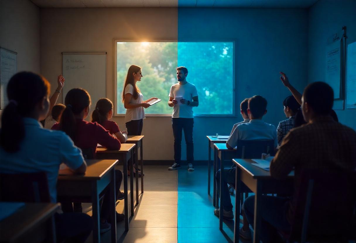  Kontrastreicher Klassenraum zeigt Potenzialentfaltung und Blockade durch Lehrverhalten