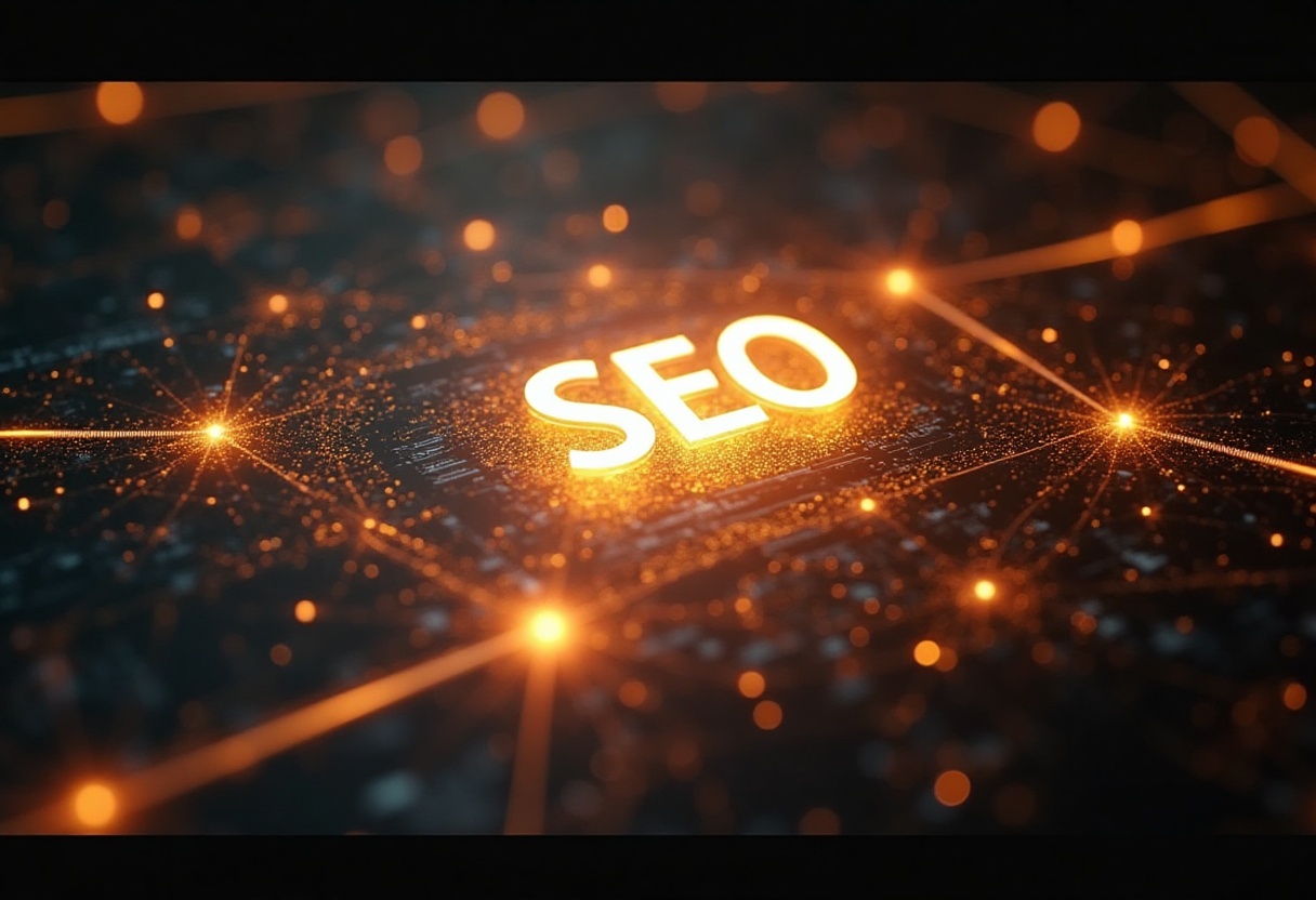 Zukunftsperspektive: Presseportale als Teil ganzheitlicher SEO-Strategien Illustration eines strategischen SEO-Ökosystems mit Presseportal, E-E-A-T-Signalen, Backlinks und Sichtbarkeitsströmen
