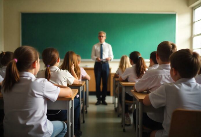 Symbolische Darstellung einer zweigeteilten Schulklasse mit bevorzugten und benachteiligten Schülern